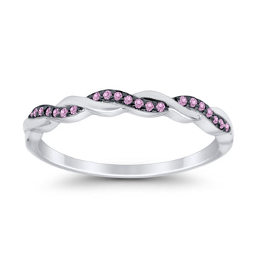 Half Eternity Infinity Twisted Band Rings Simulated Pink CZ 925 Sterling Silver
